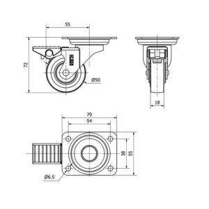 Rueda goma giratoria con freno Alex diametro 50 mm. modelo 1-0709 - Imagen 2