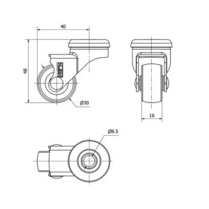 Rueda poliuretano giratoria Alex diametro 30 mm. modelo 1-0746 - Imagen 2