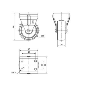 Rueda polipropileno-plastico fija  Alex diametro 60 mm. modelo 2-0046 - Imagen 2