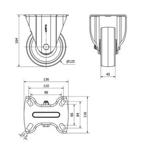 Rueda nylon-poliamida fija Alex diametro 125 mm. modelo 2-0216 - Imagen 2