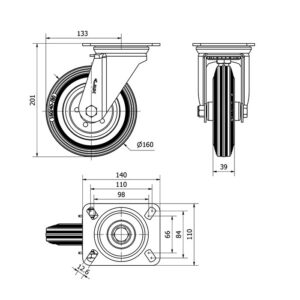 Rueda goma giratoria Alex diametro 160 mm. modelo 2-0231 - Imagen 2