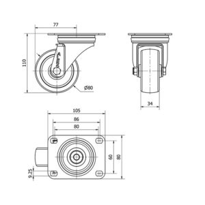 Rueda poliamix giratoria Alex diametro 80 mm. modelo 2-0235 - Imagen 2