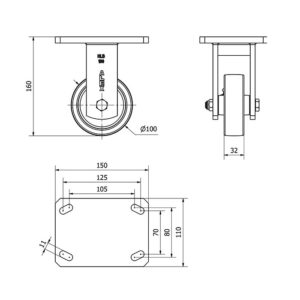 Rueda nylon-poliamida fija Alex diametro 100 mm. 2-0472 - Imagen 2