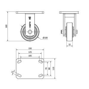Rueda nylon-poliamida fija  Alex diametro 100 mm. 2-0473 - Imagen 2