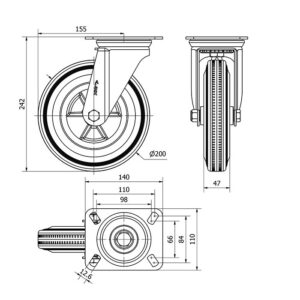Rueda goma giratoria  Alex diametro 200 mm. 2-0865 - Imagen 2