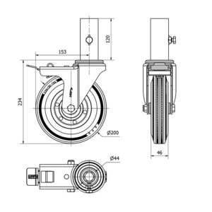 Rueda goma giratoria con freno Alex diametro 200 mm. modelo 2-0905 - Imagen 2