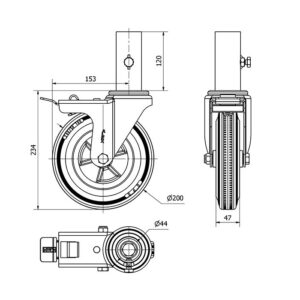Rueda goma giratoria con freno Alex diametro 200 mm. 2-0906 - Imagen 2