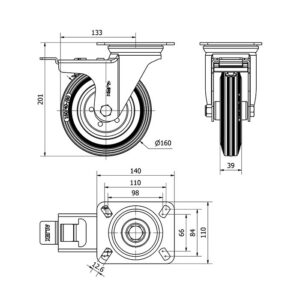 Rueda goma giratoria con freno Alex diametro 160 mm. modelo 2-0952 - Imagen 2