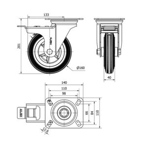 Rueda goma giratoria con freno Alex diametro 160 mm. modelo 2-0957 - Imagen 2