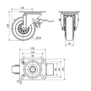 Rueda goma giratoria con freno Alex diametro 125 mm. modelo 2-1015 - Imagen 2