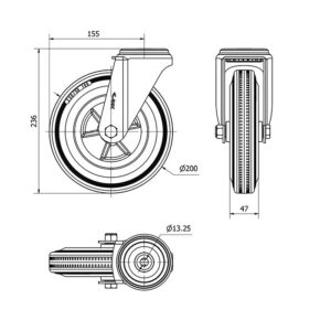 Rueda goma giratoria  Alex diametro 200 mm. 2-1027 - Imagen 2