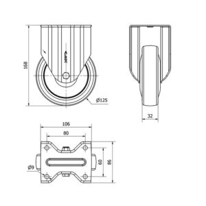 Rueda poliuretano fija  Alex diametro 125 mm. modelo 2-1040 - Imagen 2
