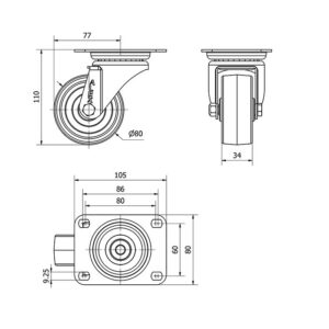 Rueda resina fenolica giratoria Alex diametro 80 mm. modelo 2-1094 - Imagen 2