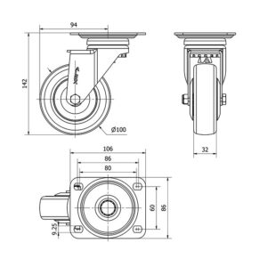 Rueda poliuretano giratoria Alex diametro 100 mm. modelo 2-1101 - Imagen 2