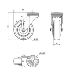Rueda poliuretano giratoria  Alex diametro 100 mm. modelo 2-1103 - Imagen 2