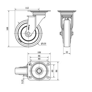 Rueda goma giratoria  Alex diametro 125 mm. modelo 2-1127 - Imagen 2