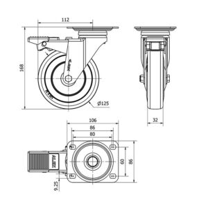 Rueda goma giratoria con freno Alex diametro 125 mm. modelo 2-1129 - Imagen 2