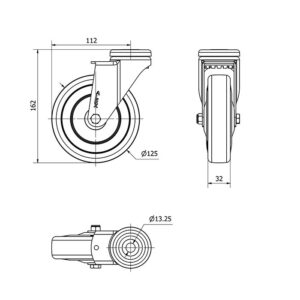 Rueda goma giratoria Alex diametro 125 mm. modelo 2-1133 - Imagen 2