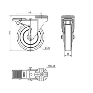 Rueda goma giratoria con freno Alex diametro 125 mm. modelo 2-1135 - Imagen 2