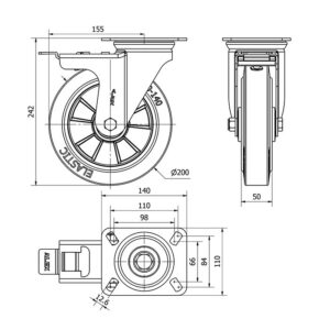 Rueda goma giratoria con freno Alex diametro 200 mm. 2-1158 - Imagen 2