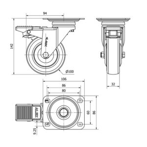 Rueda poliuretano giratoria Alex diametro 100 mm. modelo 2-1216 - Imagen 2