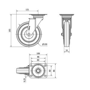 Rueda goma giratoria Alex diametro 150 mm. modelo 2-1227 - Imagen 2