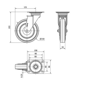 Rueda goma giratoria Alex diametro 150 mm. modelo 2-1231 - Imagen 2