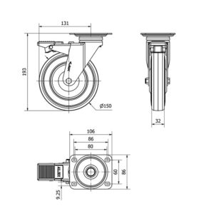 Rueda goma giratoria con freno Alex diametro 150 mm. modelo 2-1233 - Imagen 2