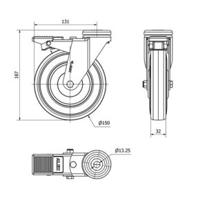 Rueda goma giratoria con freno Alex diametro 150 mm. modelo 2-1237 - Imagen 2