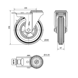 Rueda goma giratoria con freno Alex diametro 200 mm. 2-1356 - Imagen 2