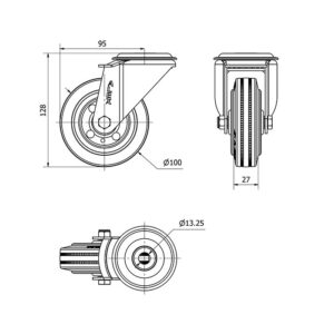 Rueda goma giratoria Alex diametro 100 mm. modelo 2-1390 - Imagen 2