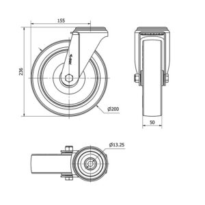 Rueda poliuretano giratoria  Alex diametro 200 mm. modelo 2-1411 - Imagen 2