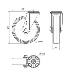 Rueda poliamix giratoria  Alex diametro 200 mm. modelo 2-1416 - Imagen 2