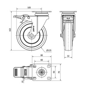 Rueda goma giratoria con freno Alex diametro 125 mm. modelo 2-1435 - Imagen 2