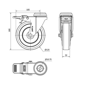 Rueda goma giratoria con freno Alex diametro 125 mm. modelo 2-1437 - Imagen 2