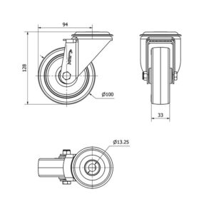 Rueda poliuretano giratoria Alex diametro 100 mm. modelo 2-1474 - Imagen 2