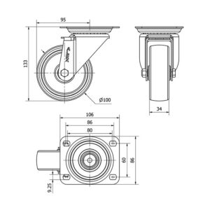 Rueda resina fenolica giratoria  Alex diametro 100 mm. modelo 2-1475 - Imagen 2