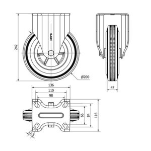 Rueda goma fija  Alex diametro 200 mm. modelo 2-1483 - Imagen 2