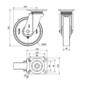 Rueda acero giratoria  Alex diametro 200 mm. modelo 2-1574 - Imagen 2