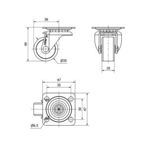 Rueda polipropileno-plastico giratoria  Alex diametro 35 mm. modelo 2-1575 - Imagen 2