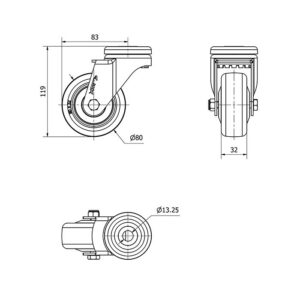 Rueda poliuretano giratoria Alex diametro 80 mm. modelo 2-1592 - Imagen 2