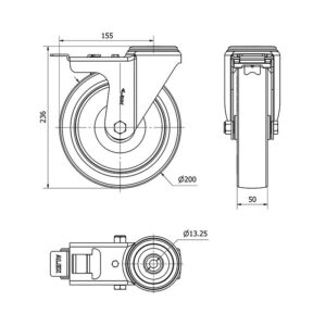 Rueda poliuretano giratoria con freno Alex diametro 200 mm. 2-1659 - Imagen 2