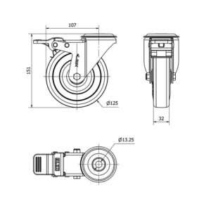 Rueda goma giratoria con freno Alex diametro 125 mm. modelo 2-1667 - Imagen 2