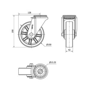 Rueda resina fenolica giratoria  Alex diametro 150 mm. modelo 2-1689 - Imagen 2
