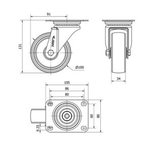 Rueda resina fenolica giratoria Alex diametro 100 mm. modelo 2-1716 - Imagen 2