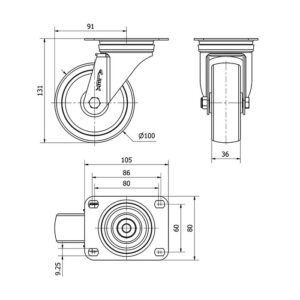 Rueda poliamix giratoria Alex diametro 100 mm. modelo 2-1720 - Imagen 2