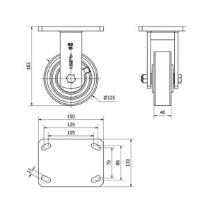 Rueda poliuretano fija Alex diametro 125 mm. 2-1757 - Imagen 2