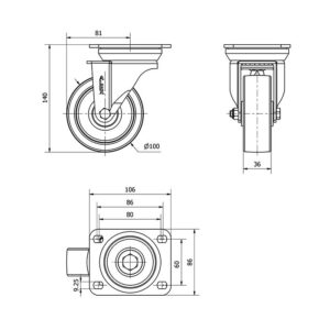 Rueda nylon-poliamida giratoria  Alex diametro 100 mm. 2-1798 - Imagen 2