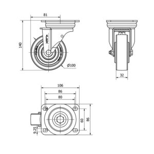 Rueda nylon-poliamida giratoria  Alex diametro 100 mm. 2-1799 - Imagen 2
