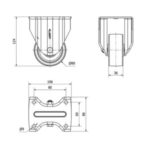 Rueda nylon-poliamida fija  Alex diametro 80 mm. modelo 2-1808 - Imagen 2